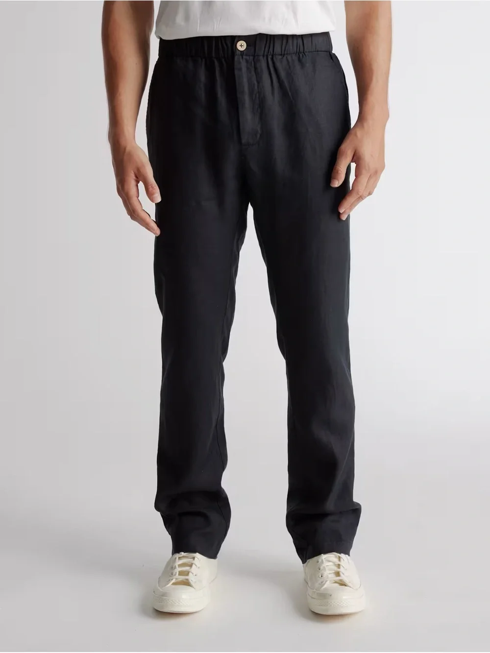 Quince 100% European Linen Black Casual Drawstring Pants Men's Medium